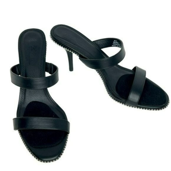 Asos Black Double Strap Silver Studded Slip On Stilettos Sandals Size 10 (US) - Picture 5 of 15
